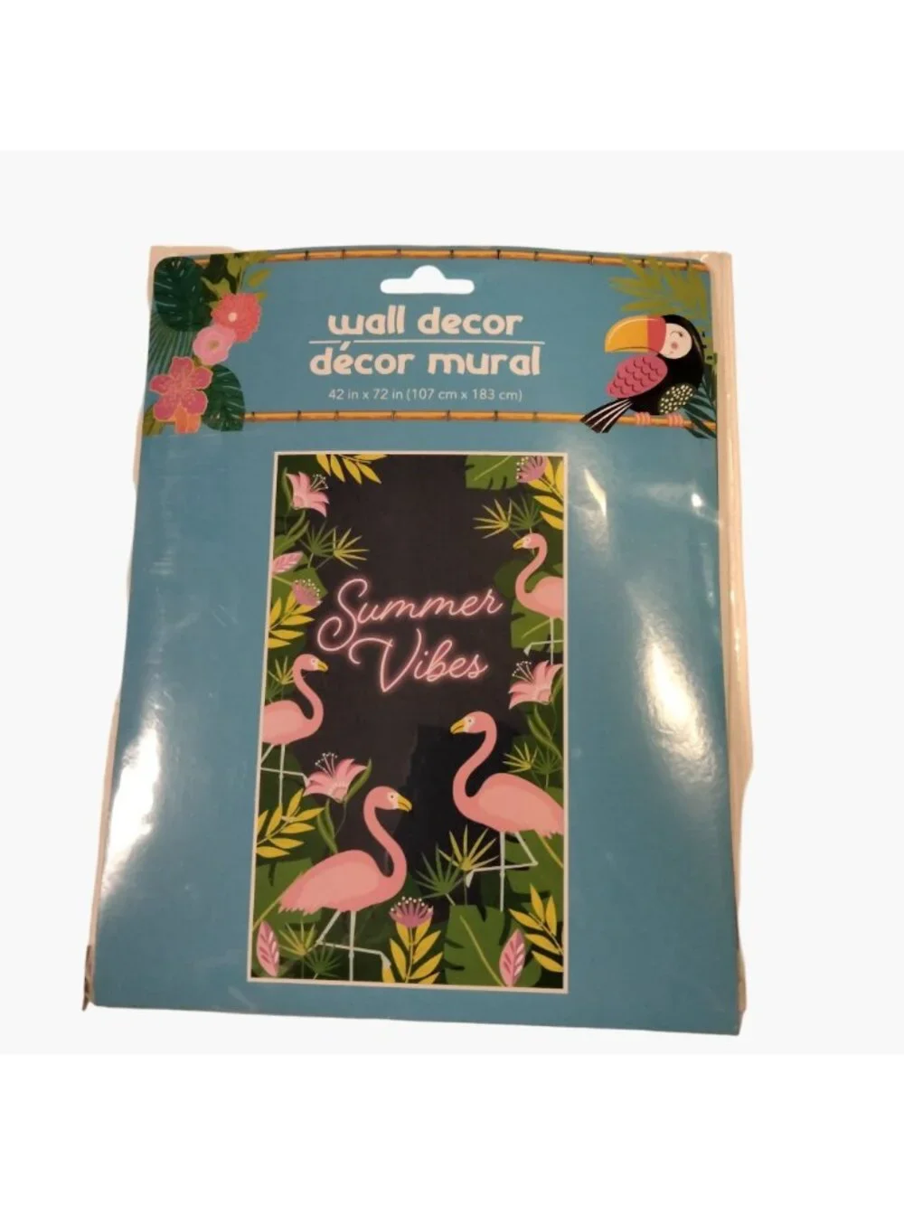 Pink Flamingo Wall Door Mural Summer Vibes 42 x 72 inch Beach Tropical Coastal